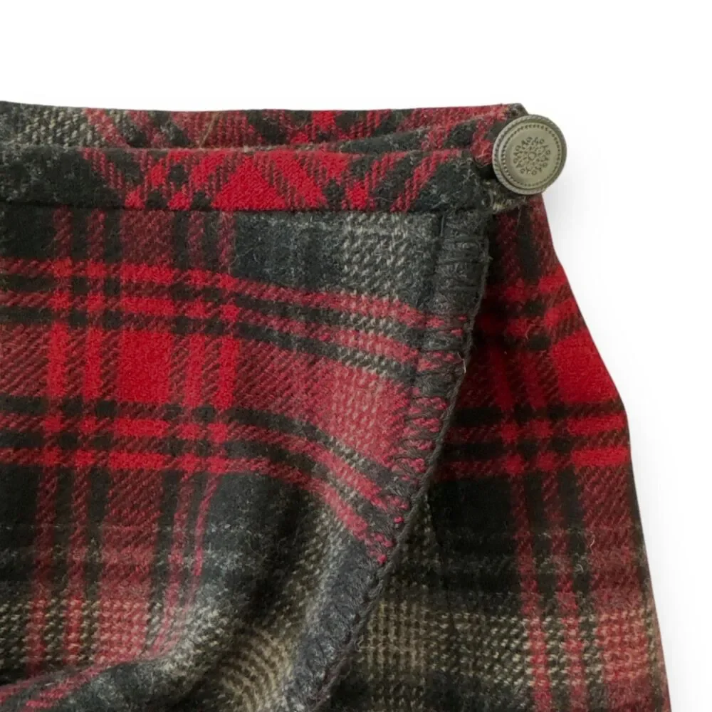EDDIE BAUER Wool Plaid Wrap Skirt Wm Sz 4P Black, Red, Gray EUC VINTAGE Cabincor